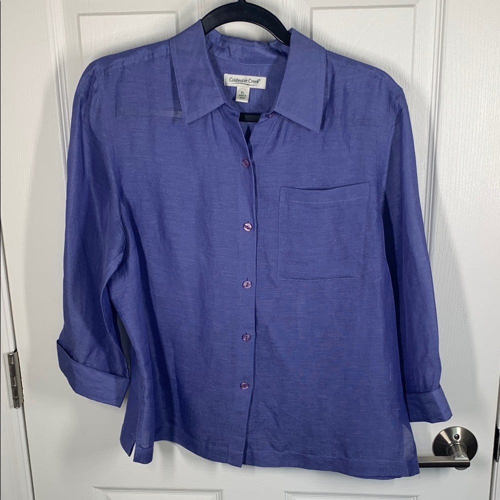 Coldwater Creek purple linen/silk blouse size petite large
